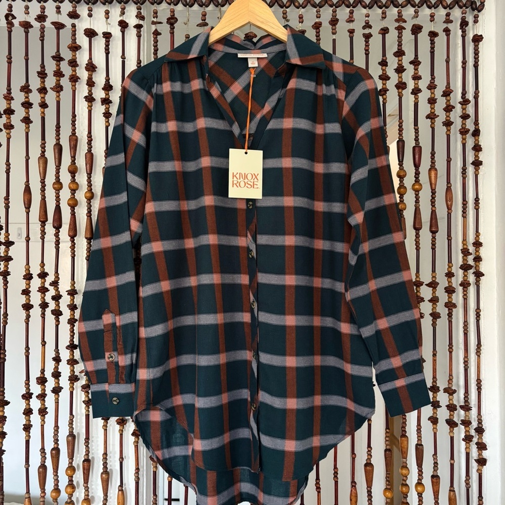 NWT Knox Rose Flannel Plaid Shirt Academia